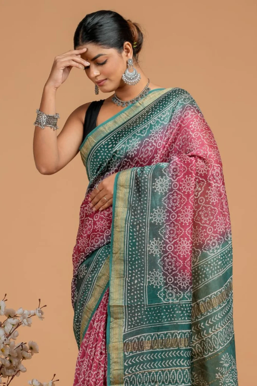 Pink Maheswari Silk Saree - Poridheo